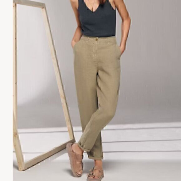 Willi Smith Linen Pants Womens Size 6 Tan 100% Linen Straight Leg Summer Trouser - Picture 1 of 11